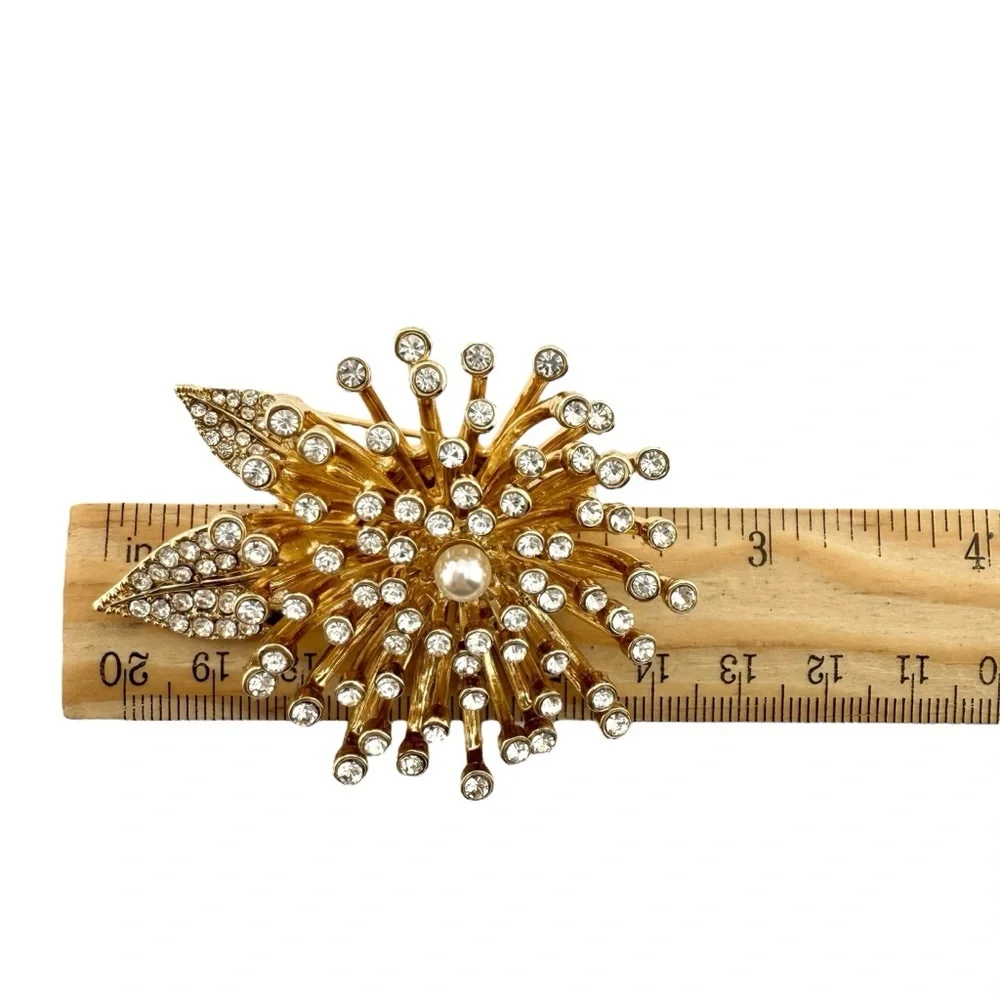 Anne Klein Brooch in Gold - Floral with Crystals